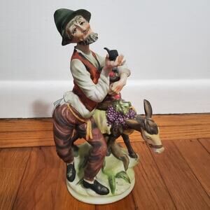 Vintage Ceramic Man & Donkey Figurine 11"